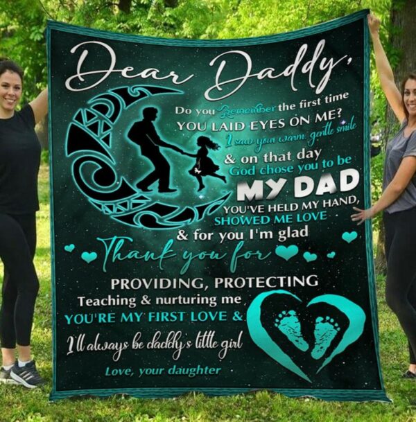 Dear Daddy Thank You For Providing, Protecting, Teaching Nurturing Me Moon Fleece Blanket From Daughter